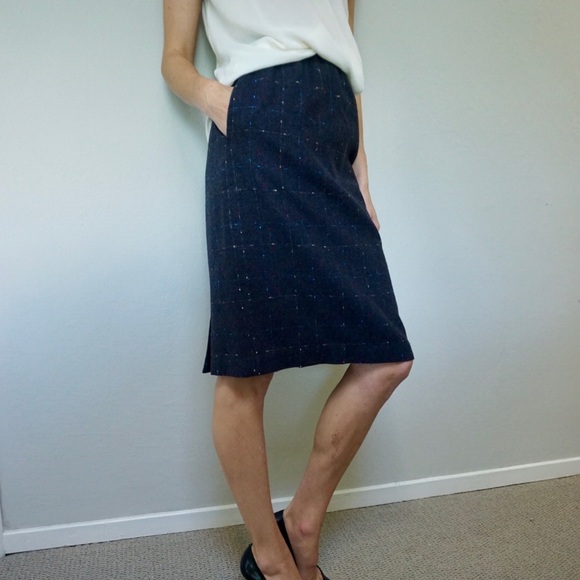 Navy Tahari Pencil Skirt Windowpane Knit Pattern - Picture 6 of 6